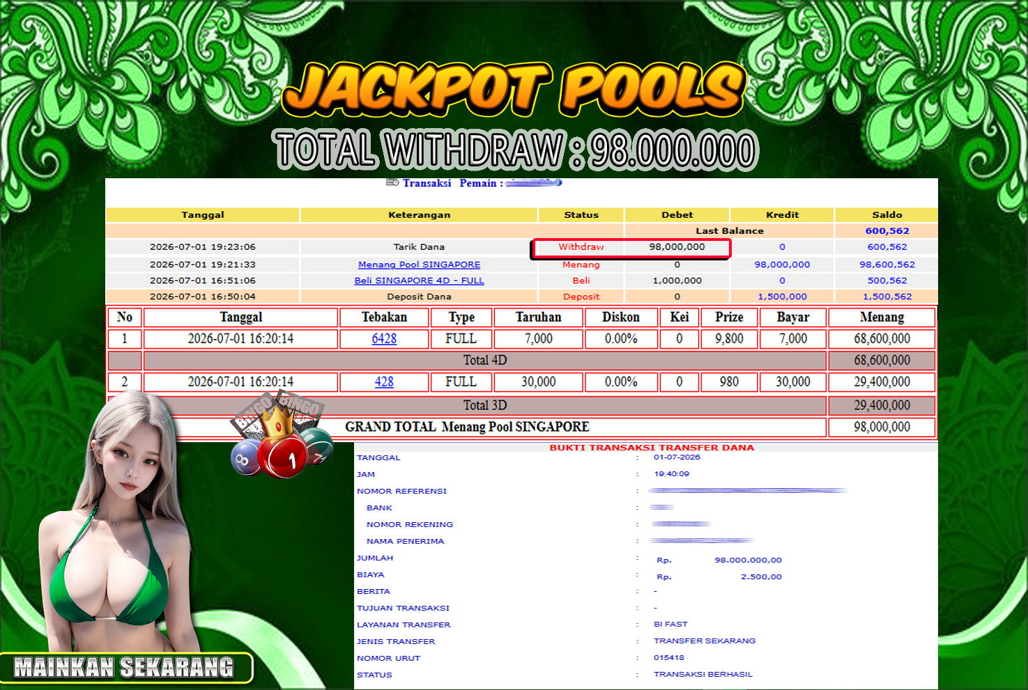 Bukti Jackpot Lunas MosaToto