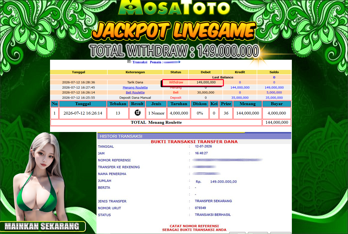 Bukti Jackpot Lunas MosaToto
